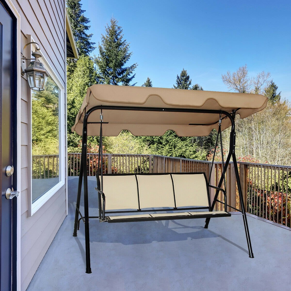 Outdoor Patio Swing Canopy 3 Person Canopy Swing Chair-Black