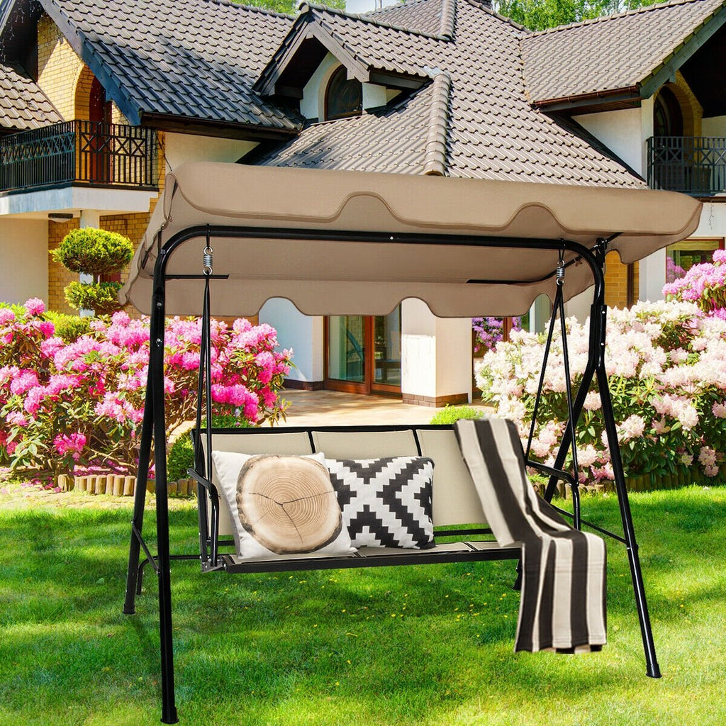 Outdoor Patio Swing Canopy 3 Person Canopy Swing Chair-Black