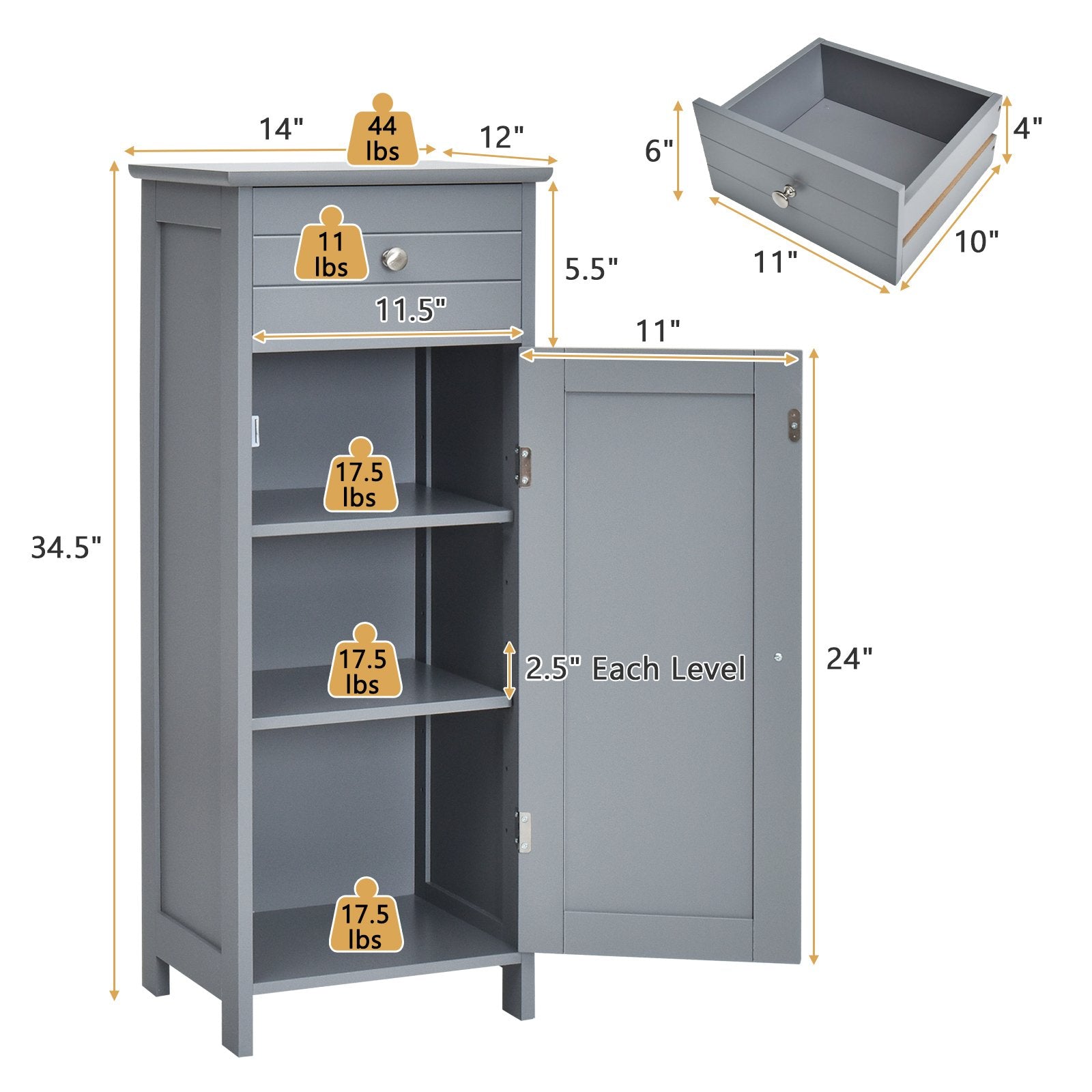 Wooden Storage Free-Standing Floor Cabinet with Drawer and Shelf-Black