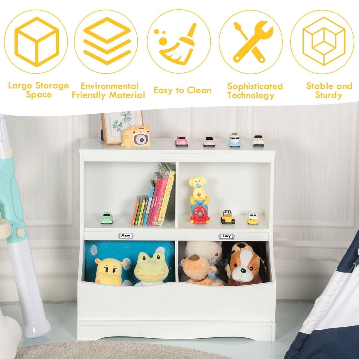 3-Tier Kids Bookcase Storage Organizer-Gray