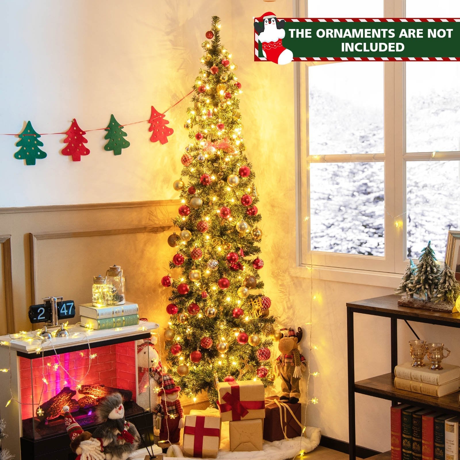 7 Feet Prelit Half-Shape Christmas Tree with 150 Lights
