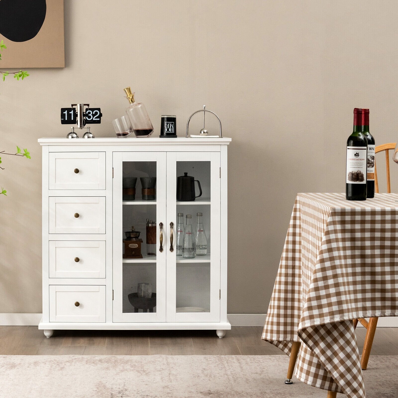 Buffet Sideboard Table Kitchen Storage Cabinet with Drawers and Doors-Blue
