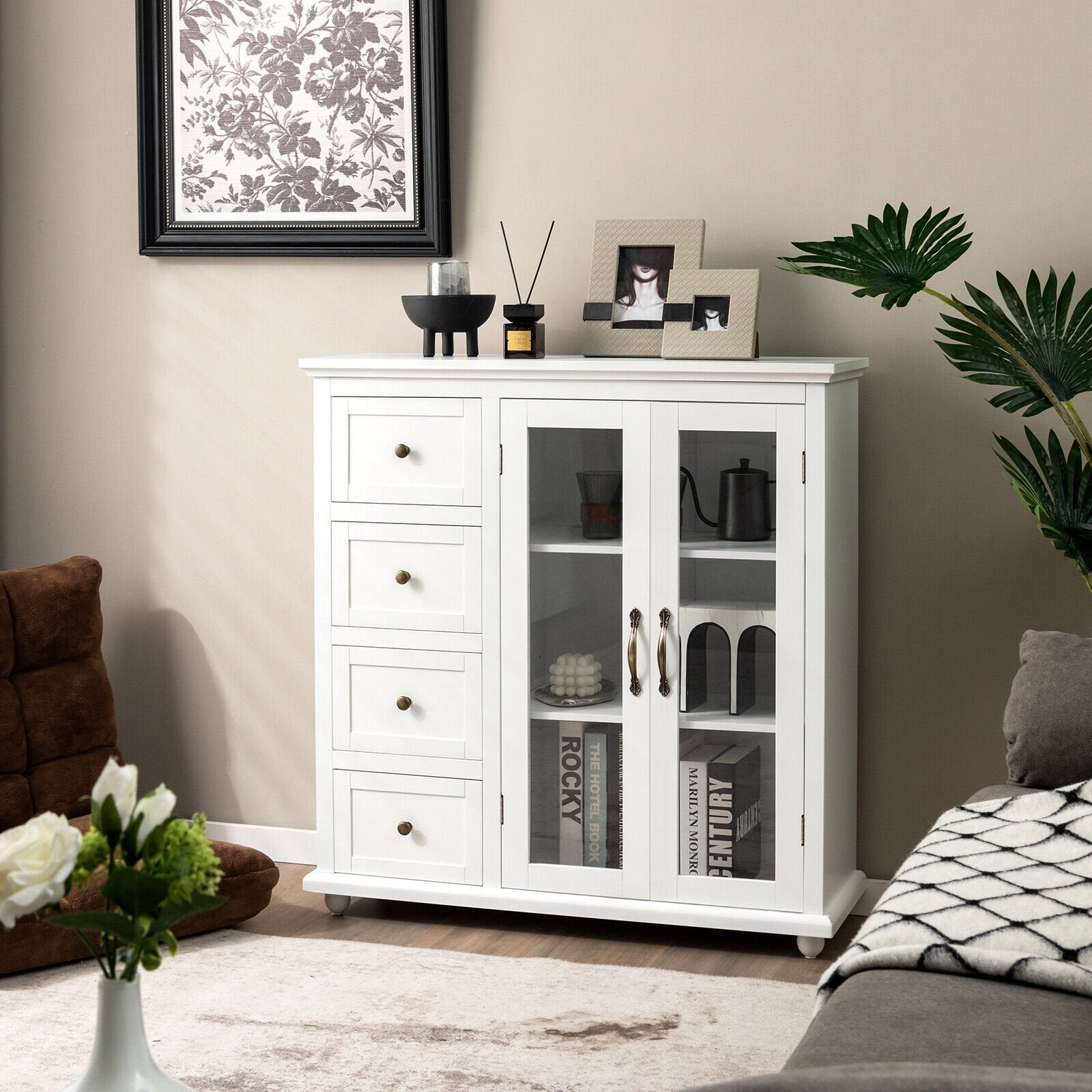 Buffet Sideboard Table Kitchen Storage Cabinet with Drawers and Doors-Blue