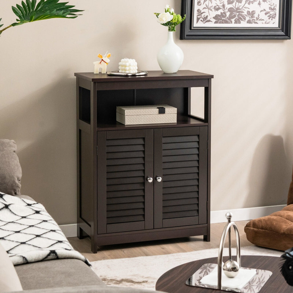 Wood Freestanding Bathroom Storage Cabinet with Double Shutter Door-Black