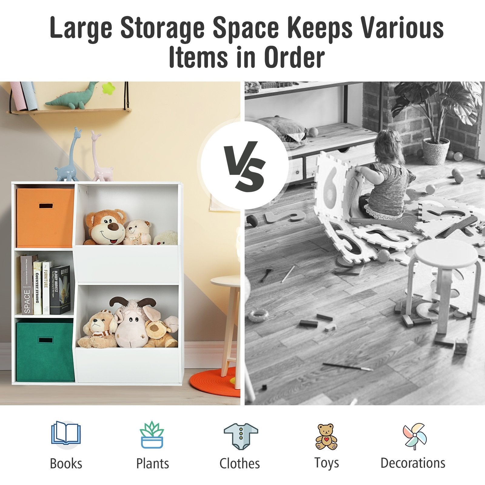 Kids Toy Storage Cabinet Shelf Organizer -Gray