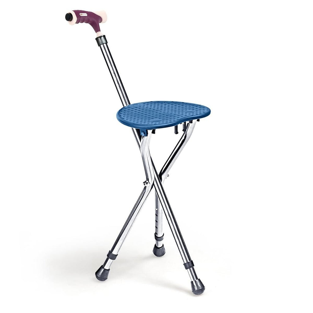 Lightweight Adjustable Folding Cane Seat with Light-Black