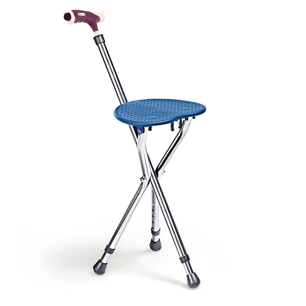 Lightweight Adjustable Folding Cane Seat with Light-Black