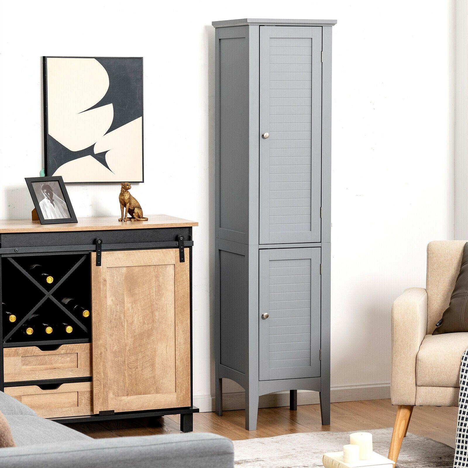 Freestanding Bathroom Storage Cabinet for Kitchen and Living Room-Black