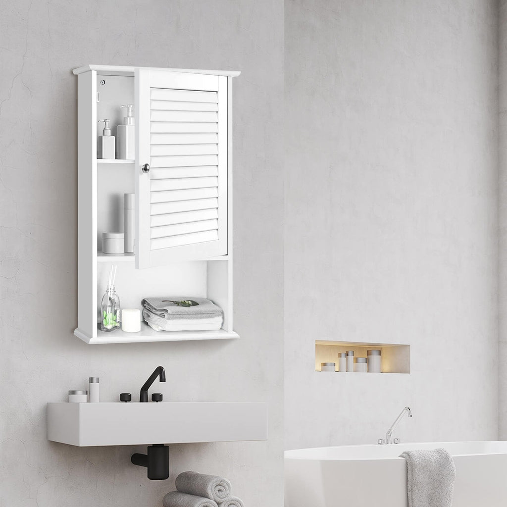 Bathroom Wall Mount Storage Cabinet Single Door with Height Adjustable Shelf-Gray