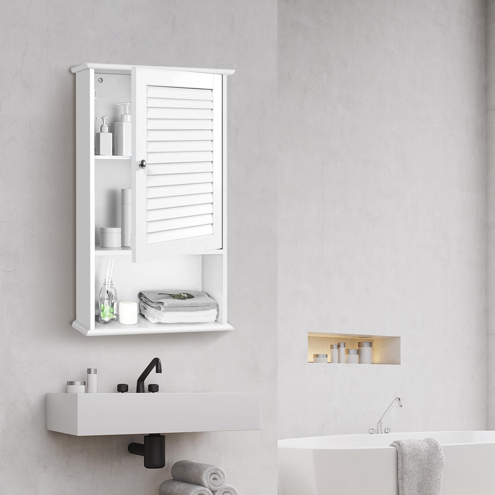 Bathroom Wall Mount Storage Cabinet Single Door with Height Adjustable Shelf-Gray
