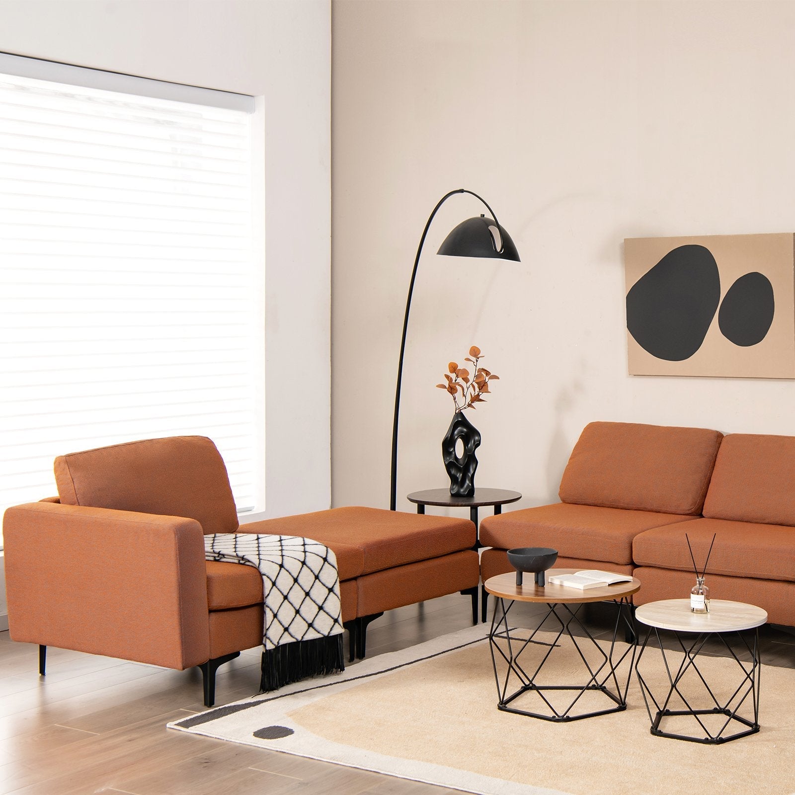 Modular L-shaped Sectional Sofa with Reversible Chaise and 2 USB Ports-Blue