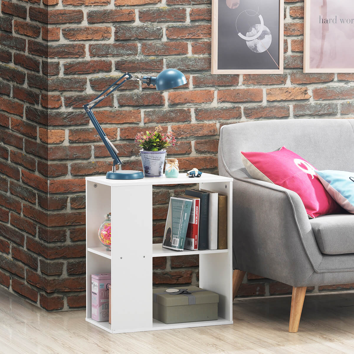 3-Tier Side End Table with Storage Shelves -Brown