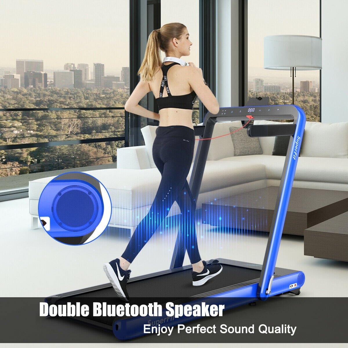 4.75HP 2 In 1 Folding Treadmill with Remote APP Control-Black