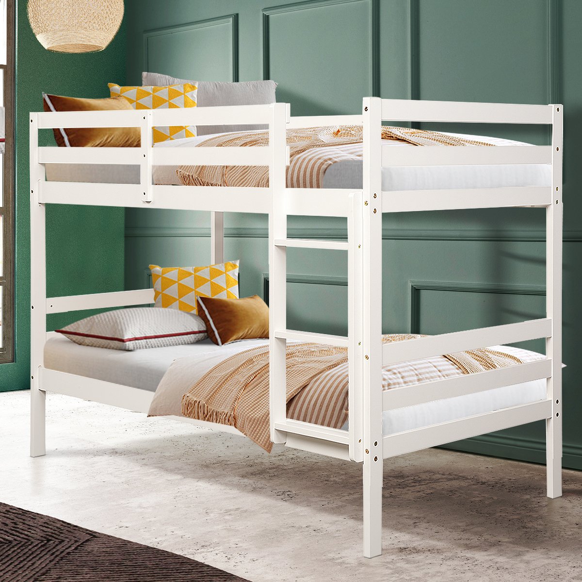 Twin Bunk Bed Children Wooden Bunk Beds Solid Hardwood-Brown