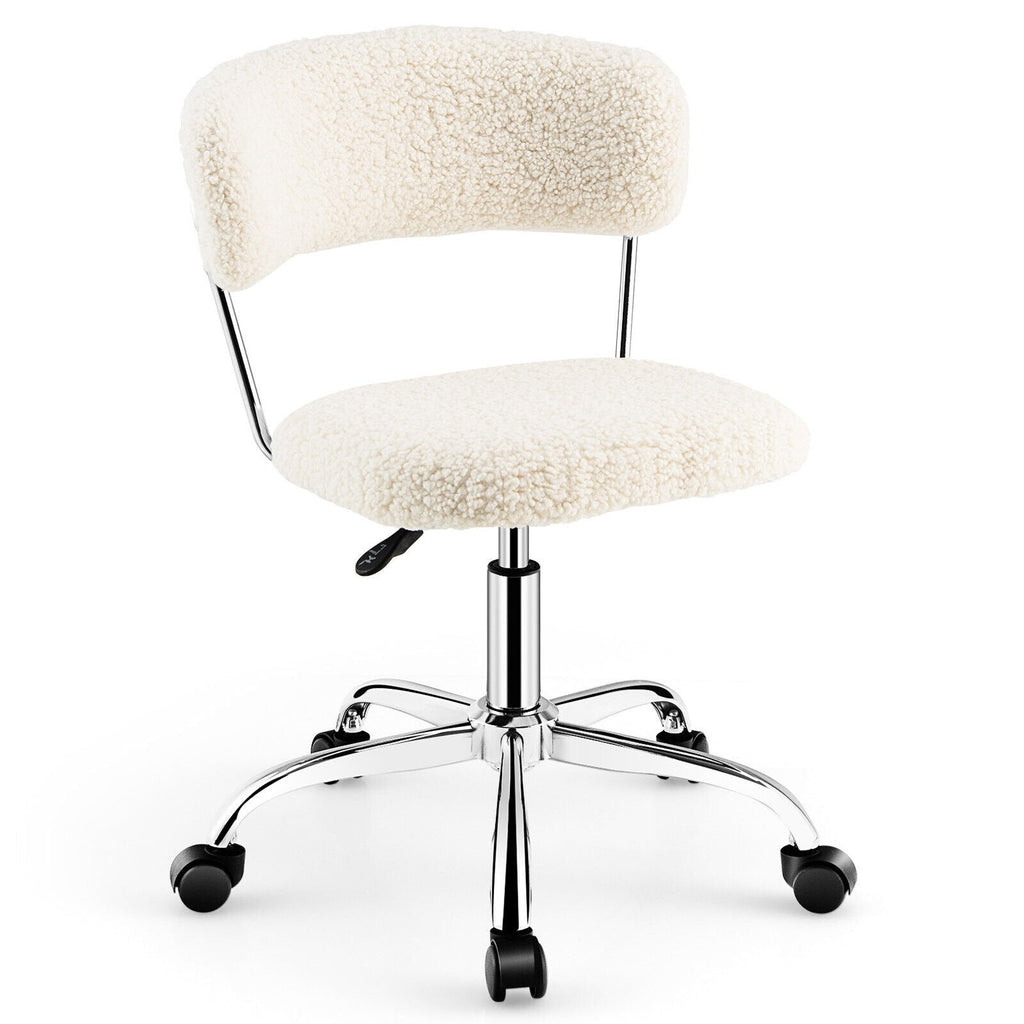 Computer Desk Chair Adjustable Sherpa Office Chair Swivel Vanity Chair-Gray