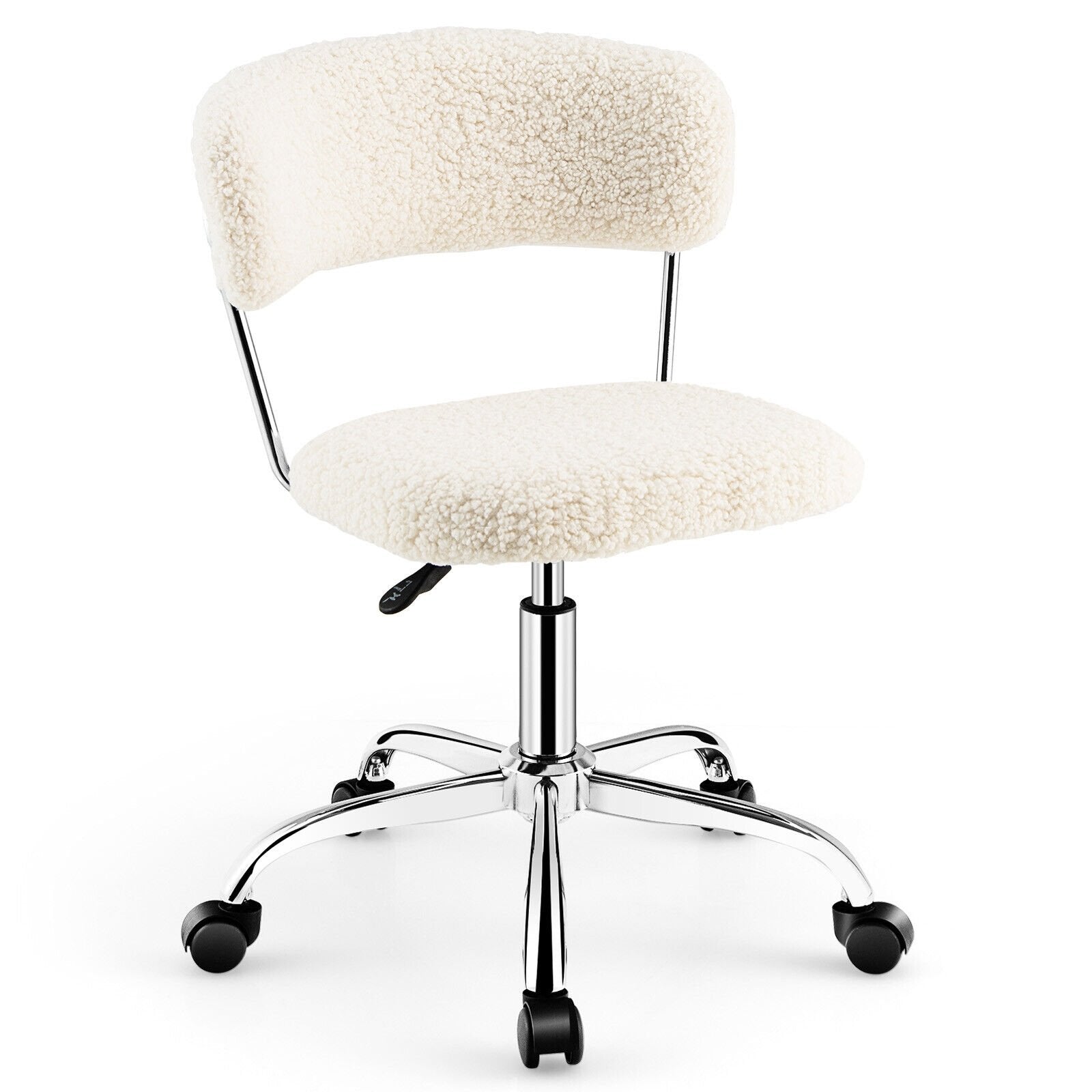 Computer Desk Chair Adjustable Sherpa Office Chair Swivel Vanity Chair-Gray