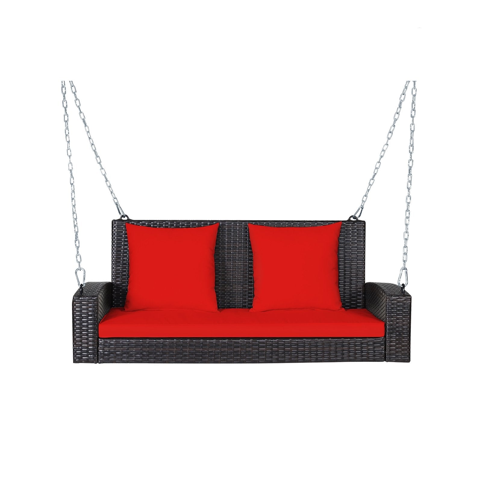 2-Person Patio Rattan Porch Swing with Cushions-Black