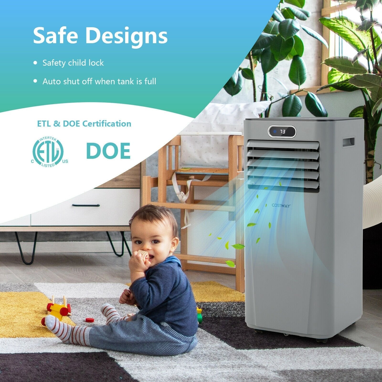 8000BTU 3-in-1 Portable Air Conditioner with Remote Control-Dark Blue