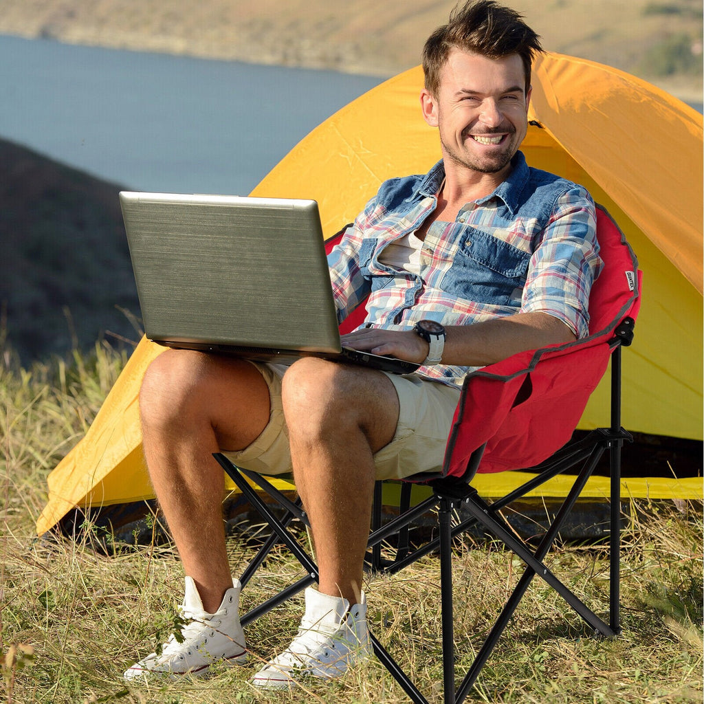 Folding Camping Moon Padded Chair with Carrying Bag-Black