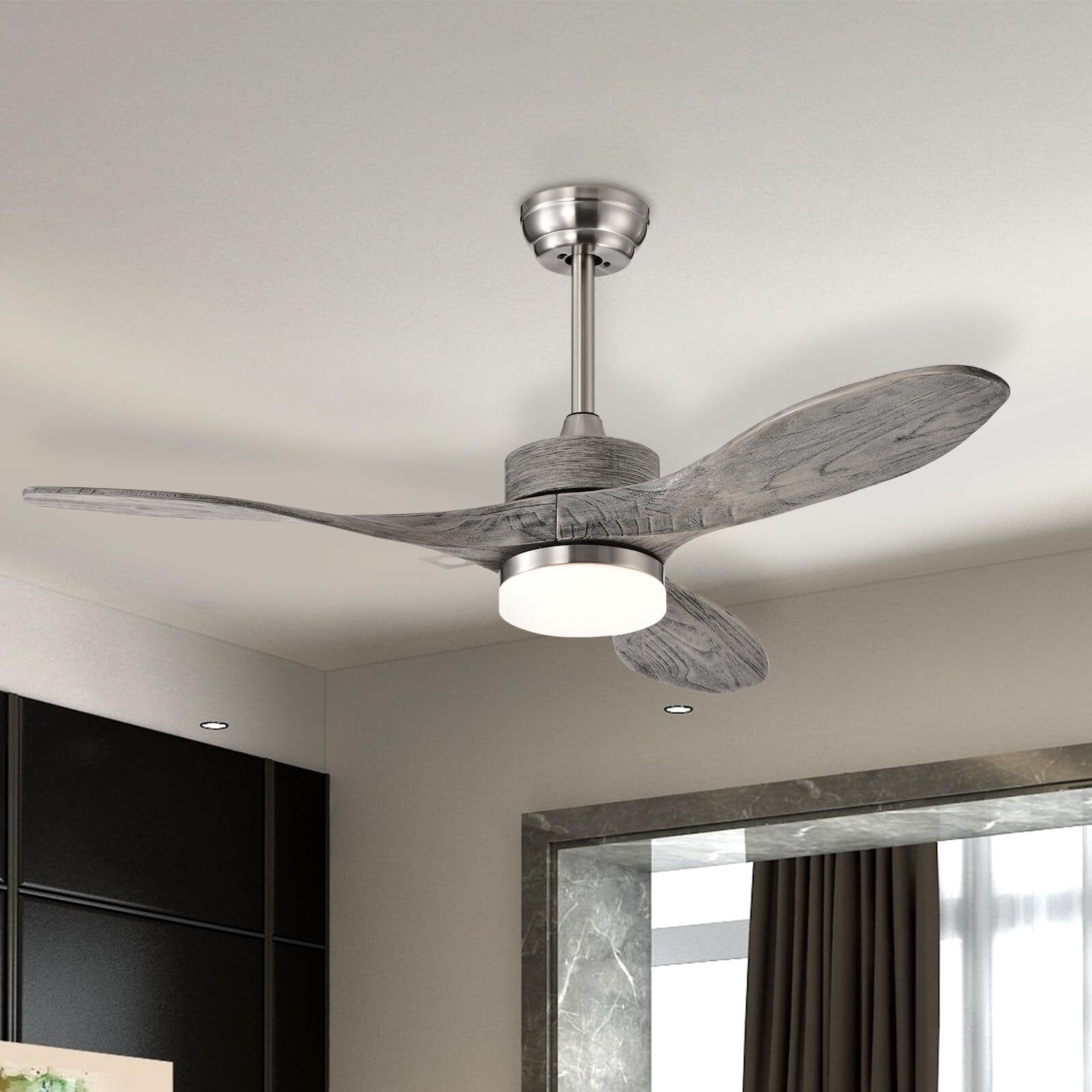 48 Inch Wood Ceiling Fan with LED Lights and 6 Speed Levels-Silver