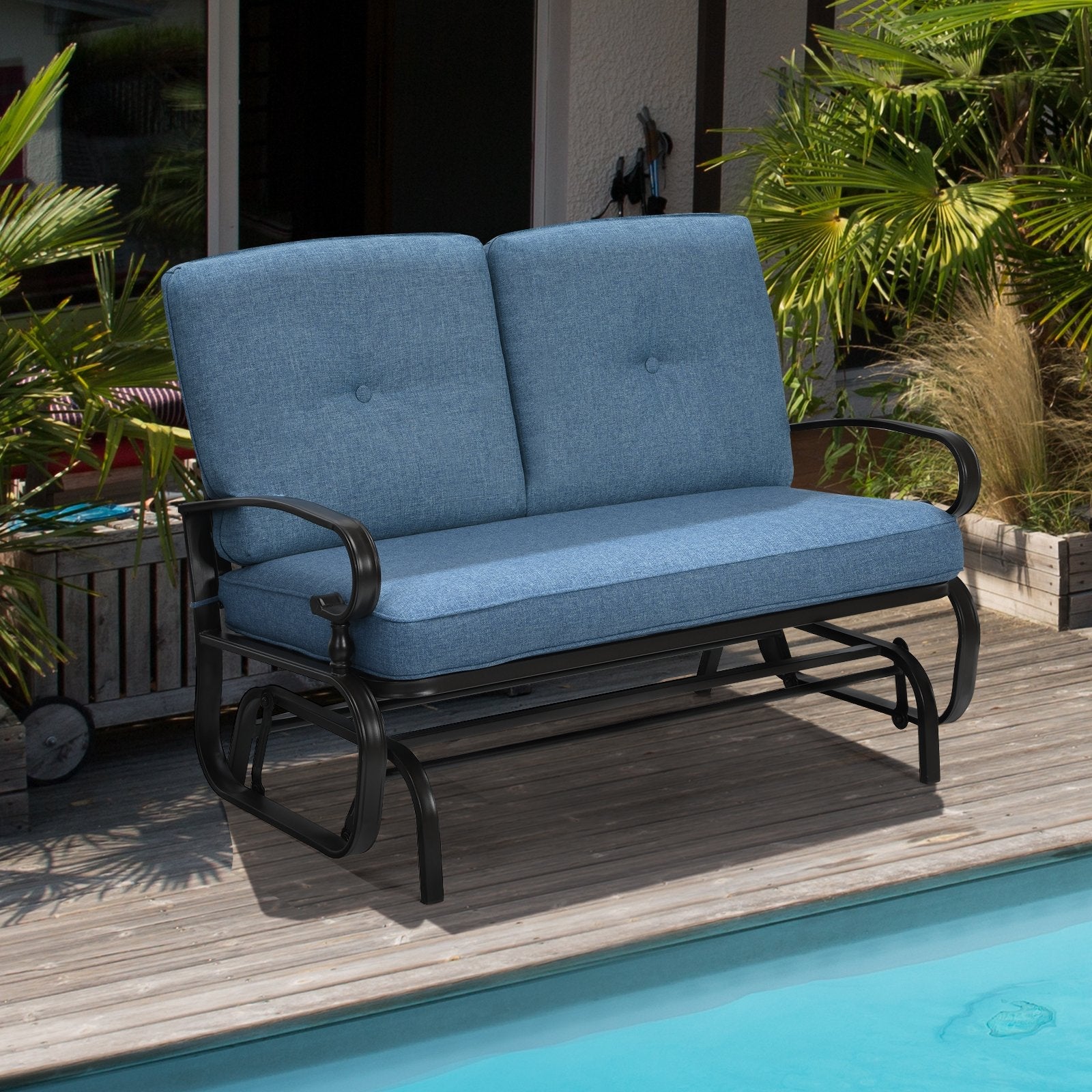 2 Seats Outdoor Swing Glider Chair with Comfortable Cushions-Beige