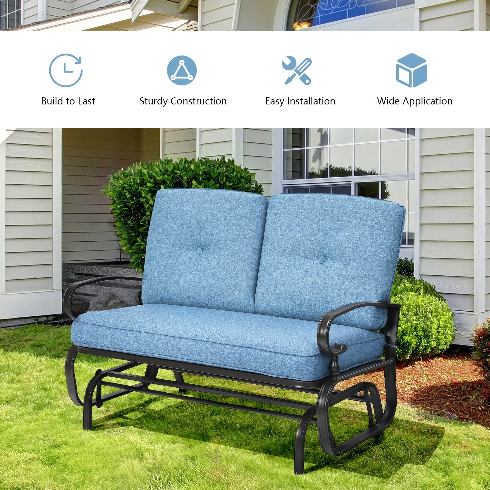 2 Seats Outdoor Swing Glider Chair with Comfortable Cushions-Beige