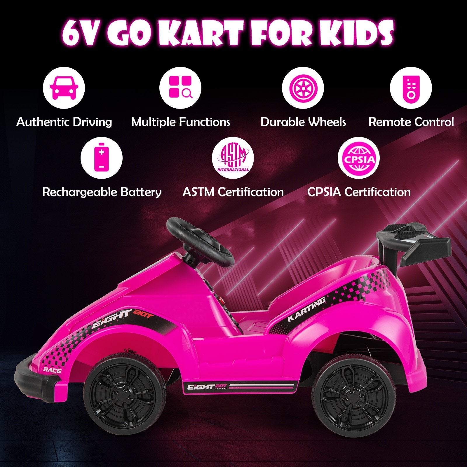 6V Kids Ride On Go Cart with Remote Control and Safety Belt-Black