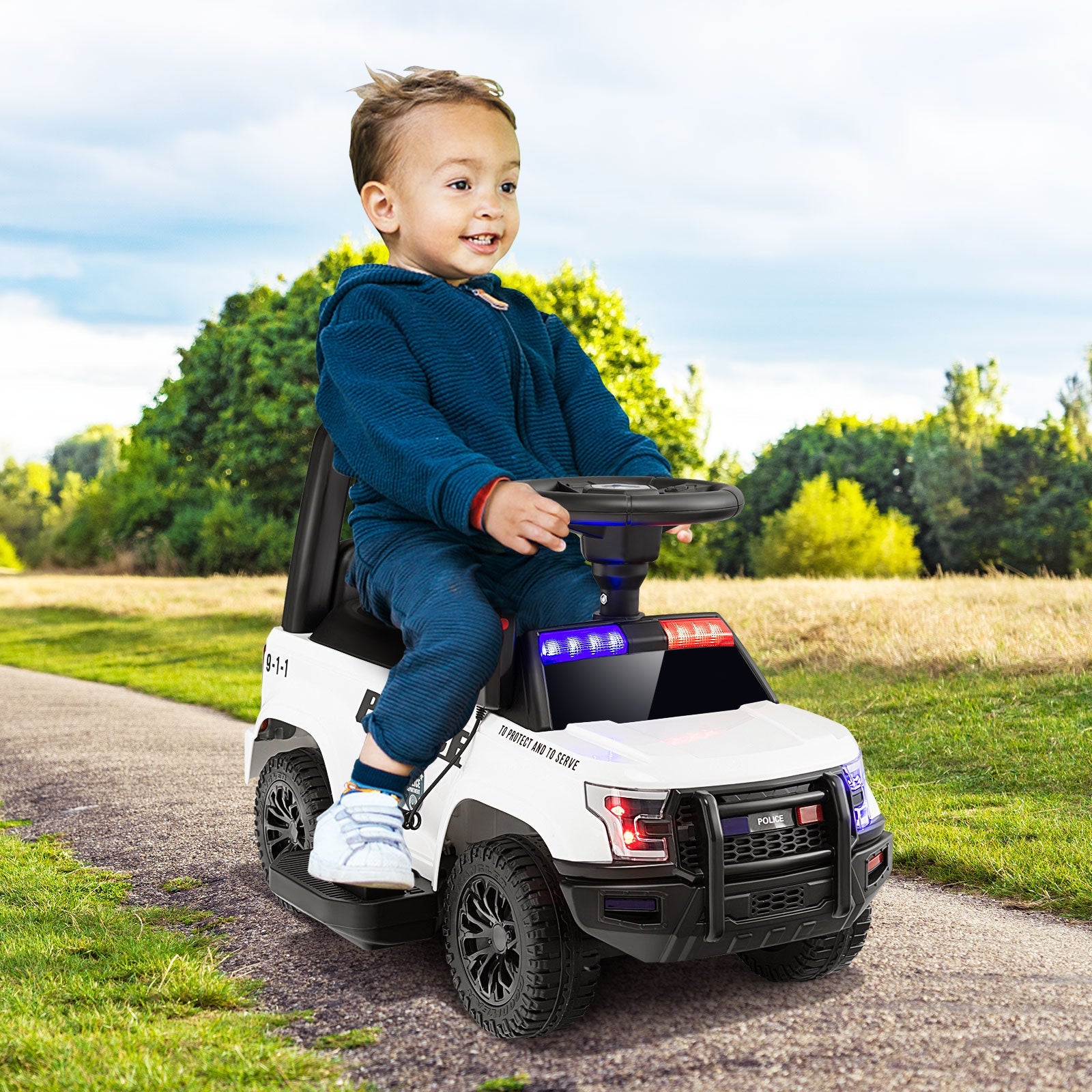 6V Kids Ride On Police Car with Real Megaphone and Siren Flashing Lights-Black