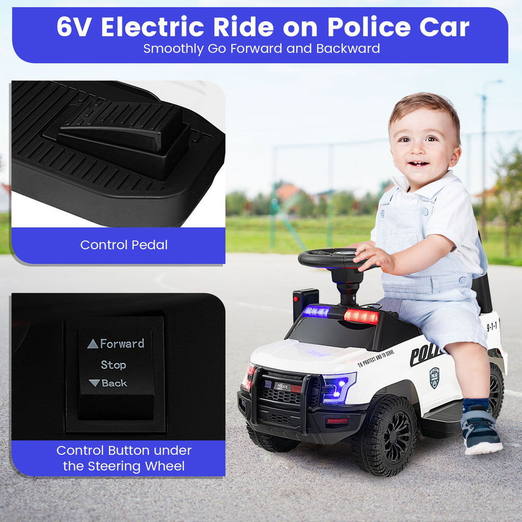 6V Kids Ride On Police Car with Real Megaphone and Siren Flashing Lights-Black