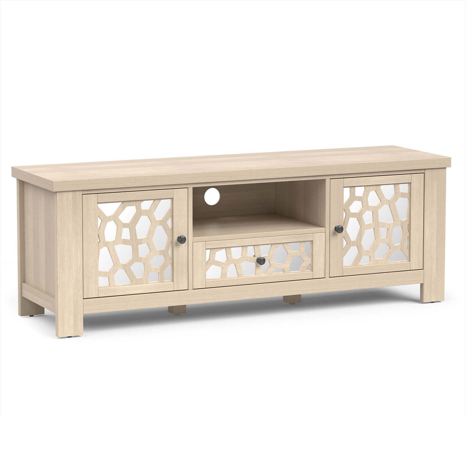 55 Inch Retro TV Stand Media Entertainment Center with Mirror Doors and Drawer-Dark Brown
