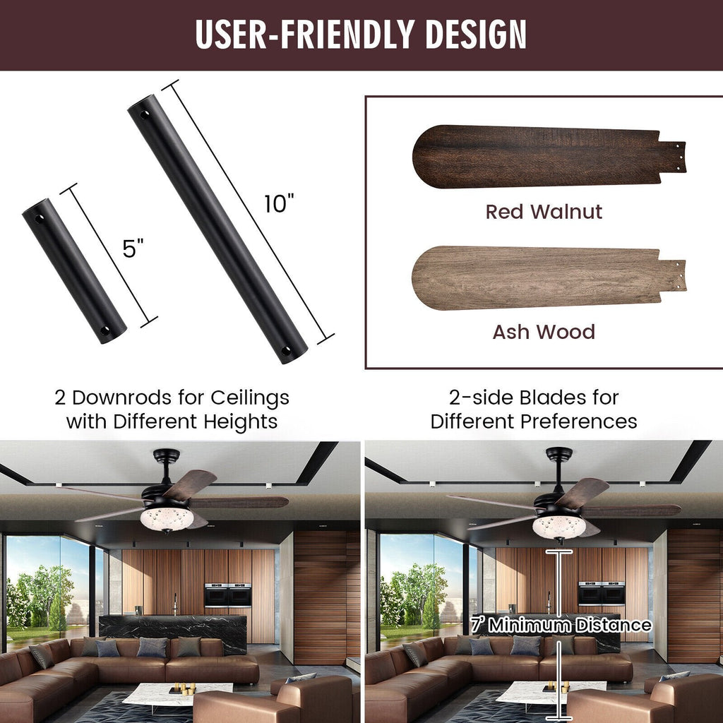 52 Inches Ceiling Fan with Remote Control-Oak