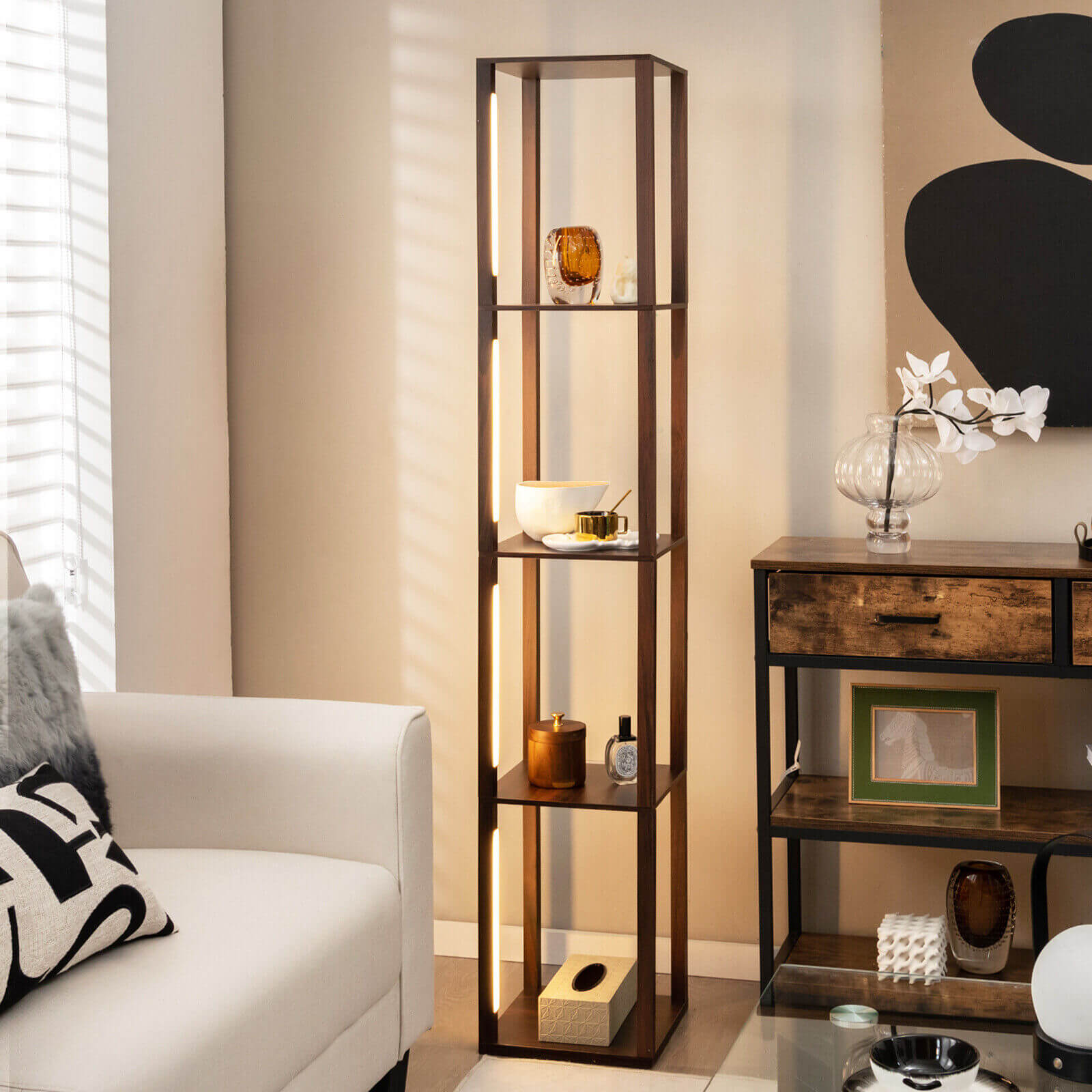 64 Inches Floor Lamp with 3-Level Dimmable LED Bulbs and Rotatable LED Poles-Black