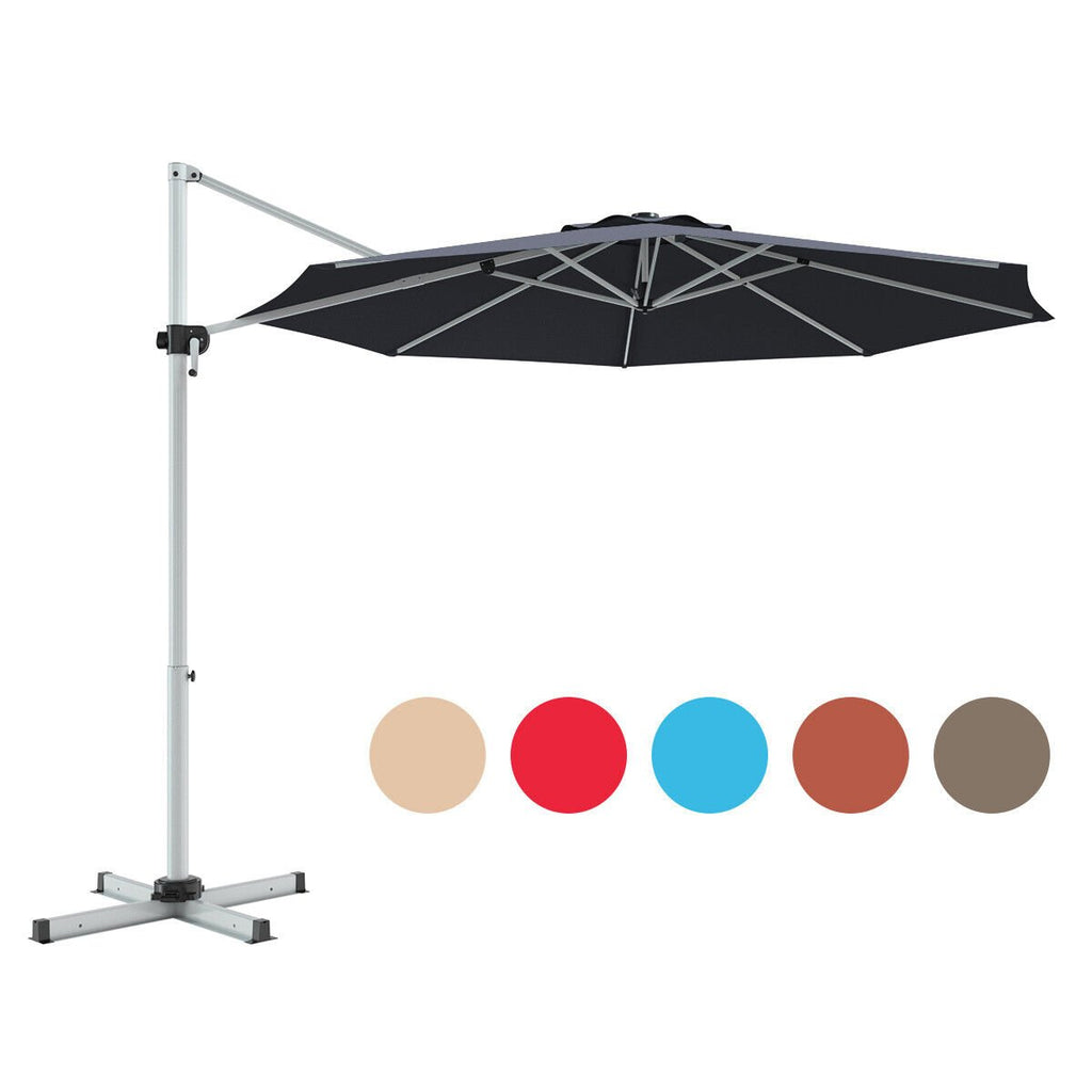 11 Feet Patio Offset Cantilever Umbrella 360° Rotation Aluminum Tilt-Beige