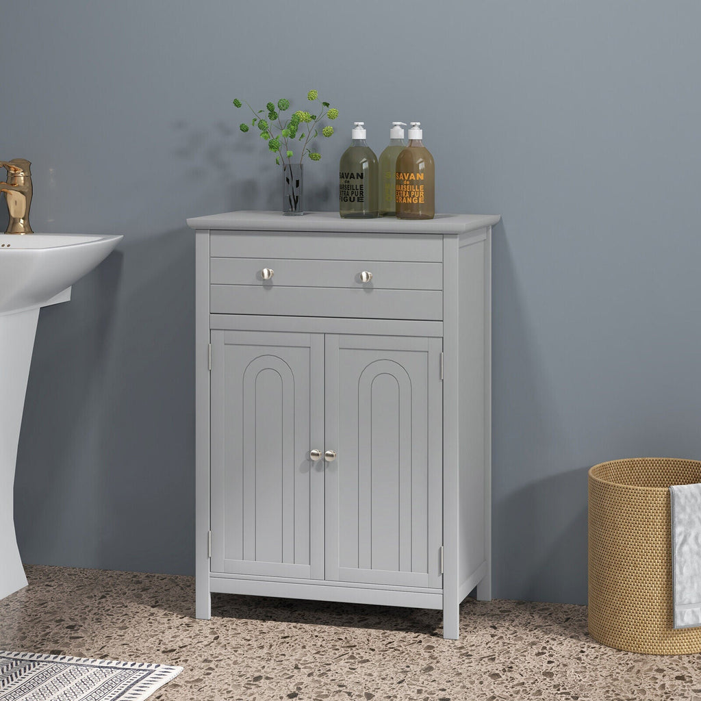 2-Door Freestanding Bathroom Cabinet with Drawer and Adjustable Shelf-Black