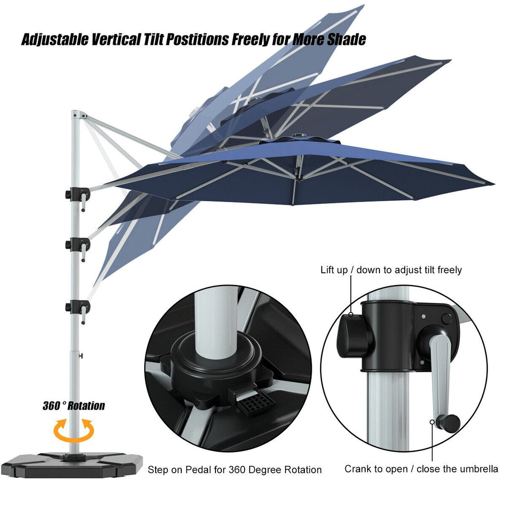 11 Feet Patio Offset Cantilever Umbrella 360° Rotation Aluminum Tilt-Beige