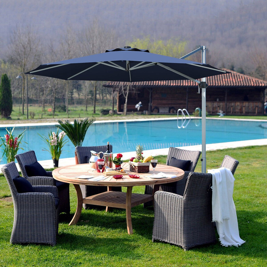 11 Feet Patio Offset Cantilever Umbrella 360° Rotation Aluminum Tilt-Beige
