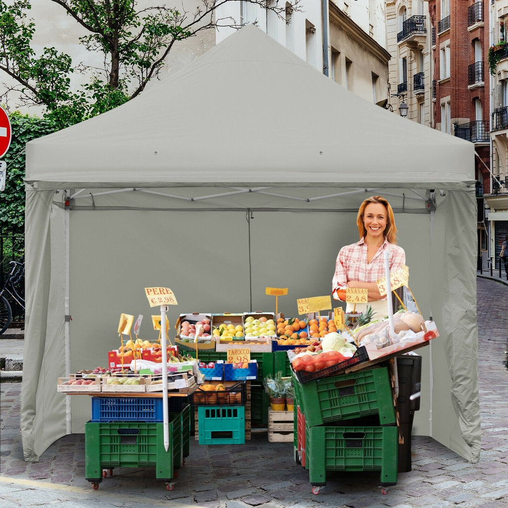 10 x 10 Feet Pop-up Gazebo with 5 Removable Zippered Sidewalls and Extended Awning-Blue