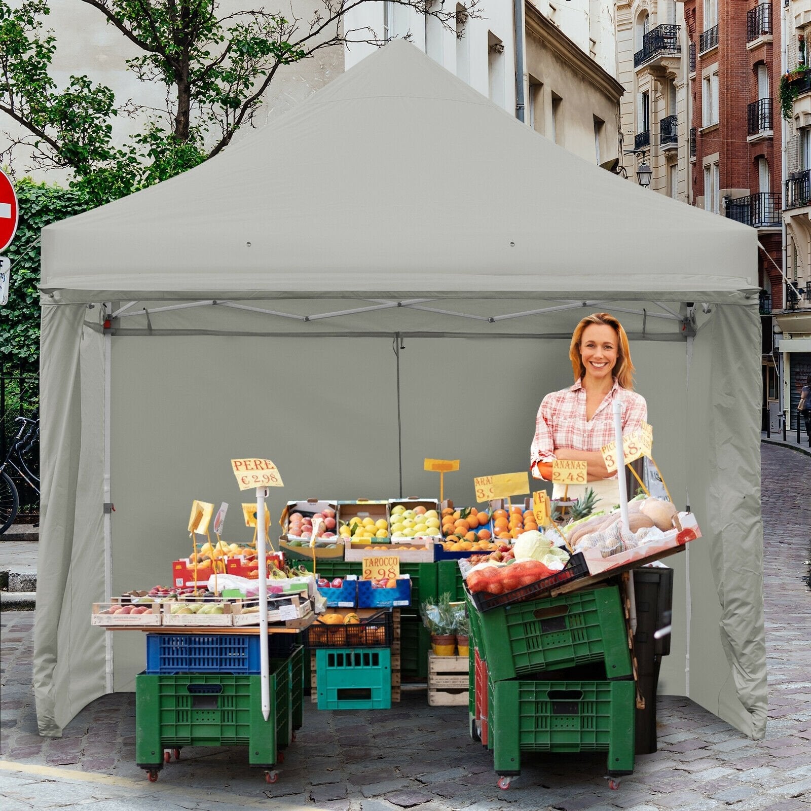 10 x 10 Feet Pop-up Gazebo with 5 Removable Zippered Sidewalls and Extended Awning-Blue