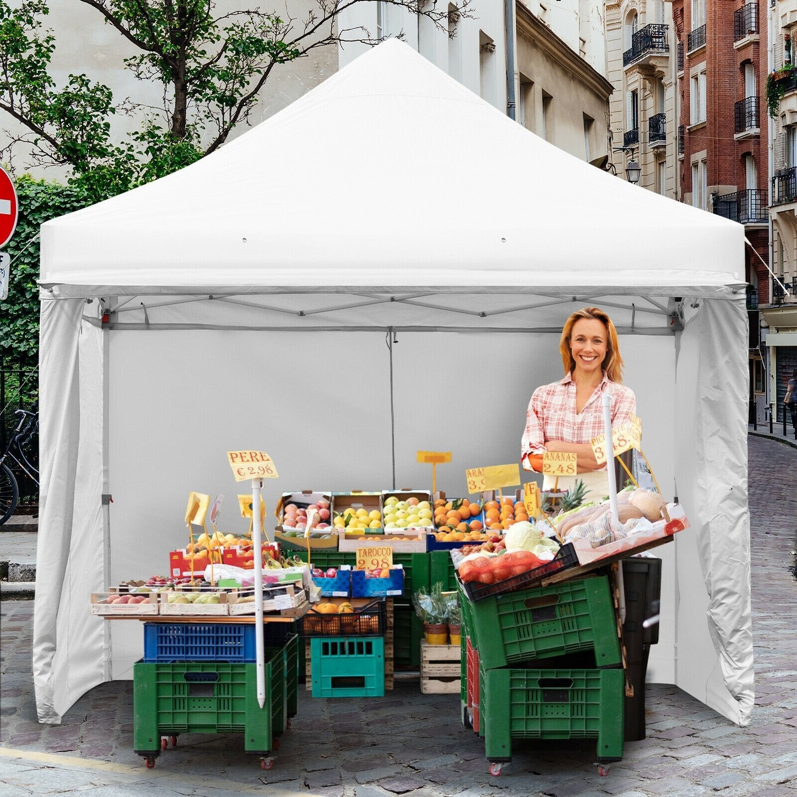 10 x 10 Feet Pop-up Gazebo with 5 Removable Zippered Sidewalls and Extended Awning-Blue