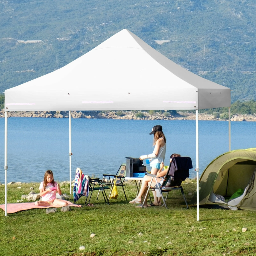 10 x 10 Feet Pop-up Gazebo with 5 Removable Zippered Sidewalls and Extended Awning-Blue
