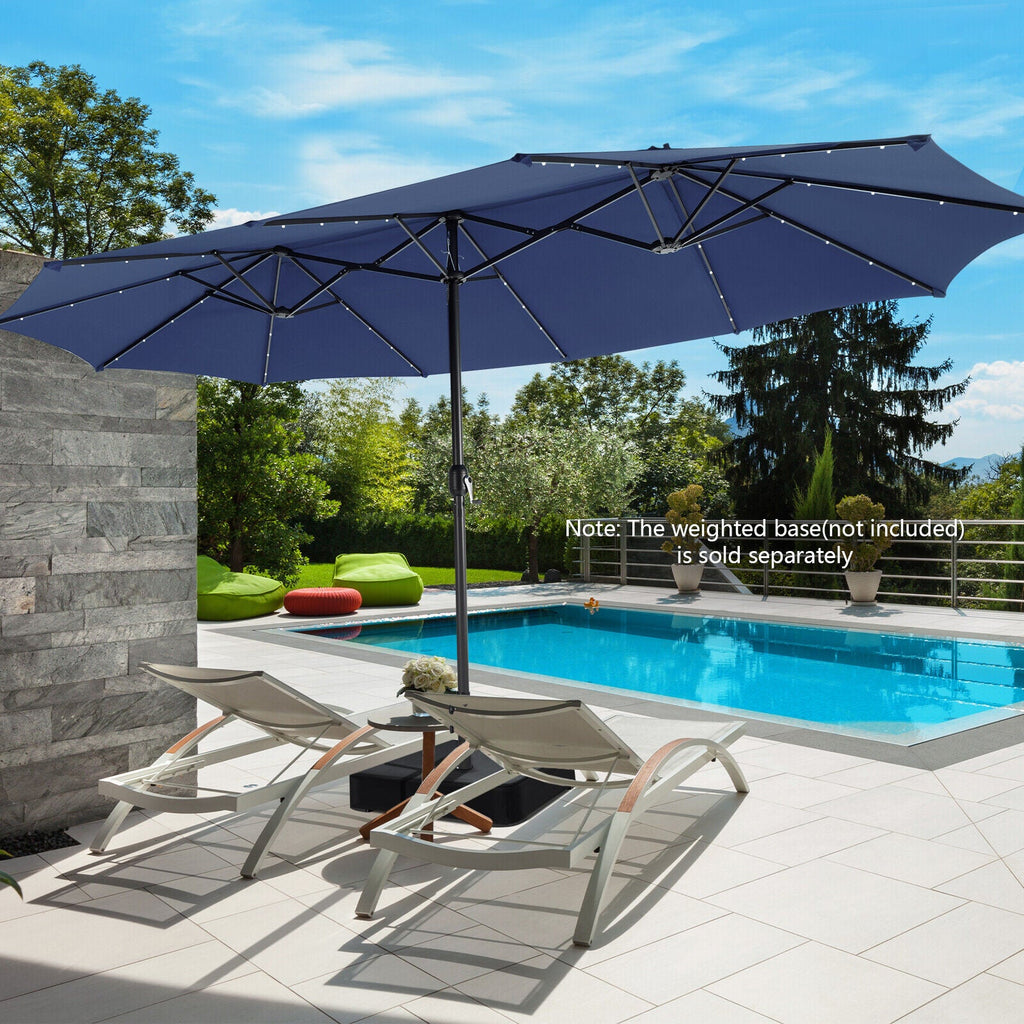 15 Feet Twin Patio Umbrella with 48 Solar LED Lights-Beige
