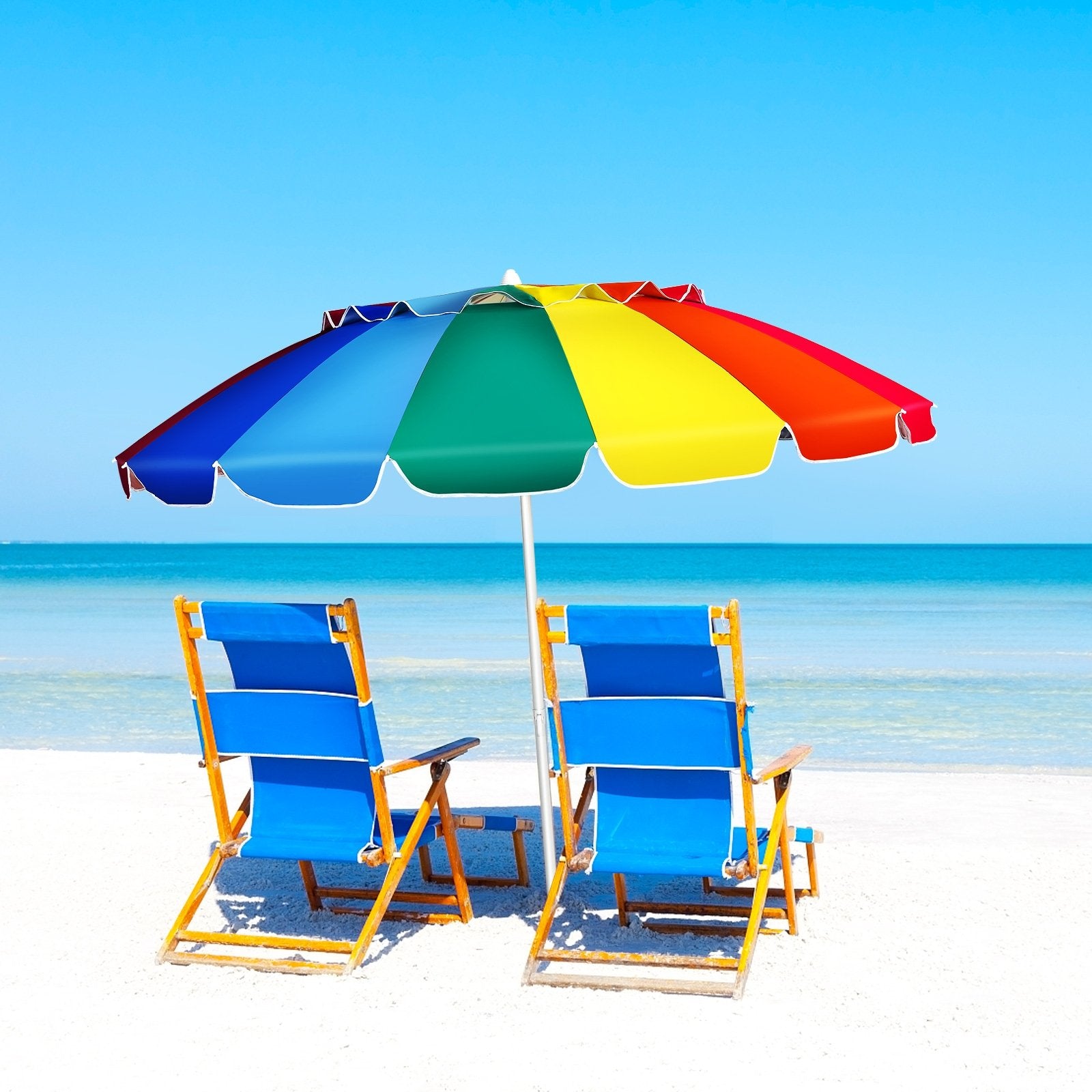 8FT Portable Beach Umbrella with Sand Anchor and Tilt Mechanism for Garden and Patio-Blue