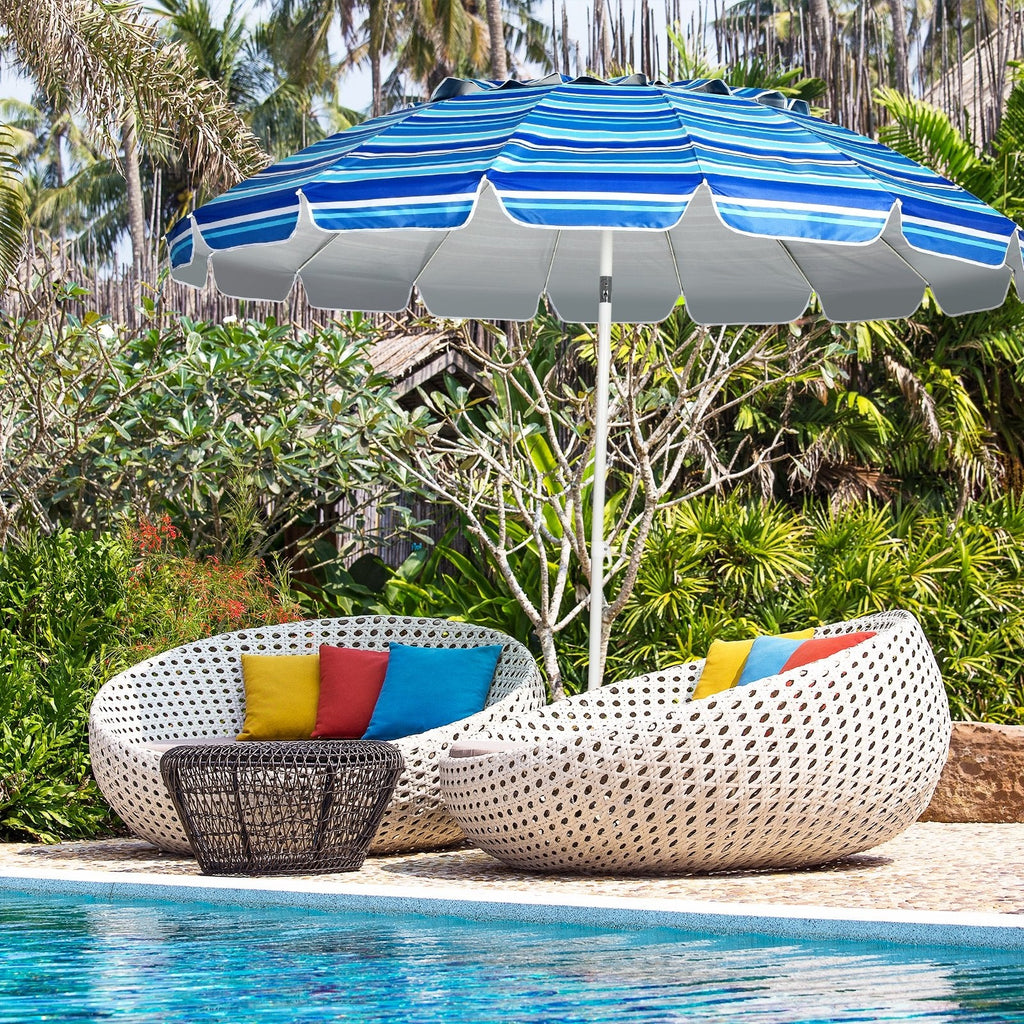 8FT Portable Beach Umbrella with Sand Anchor and Tilt Mechanism for Garden and Patio-Blue