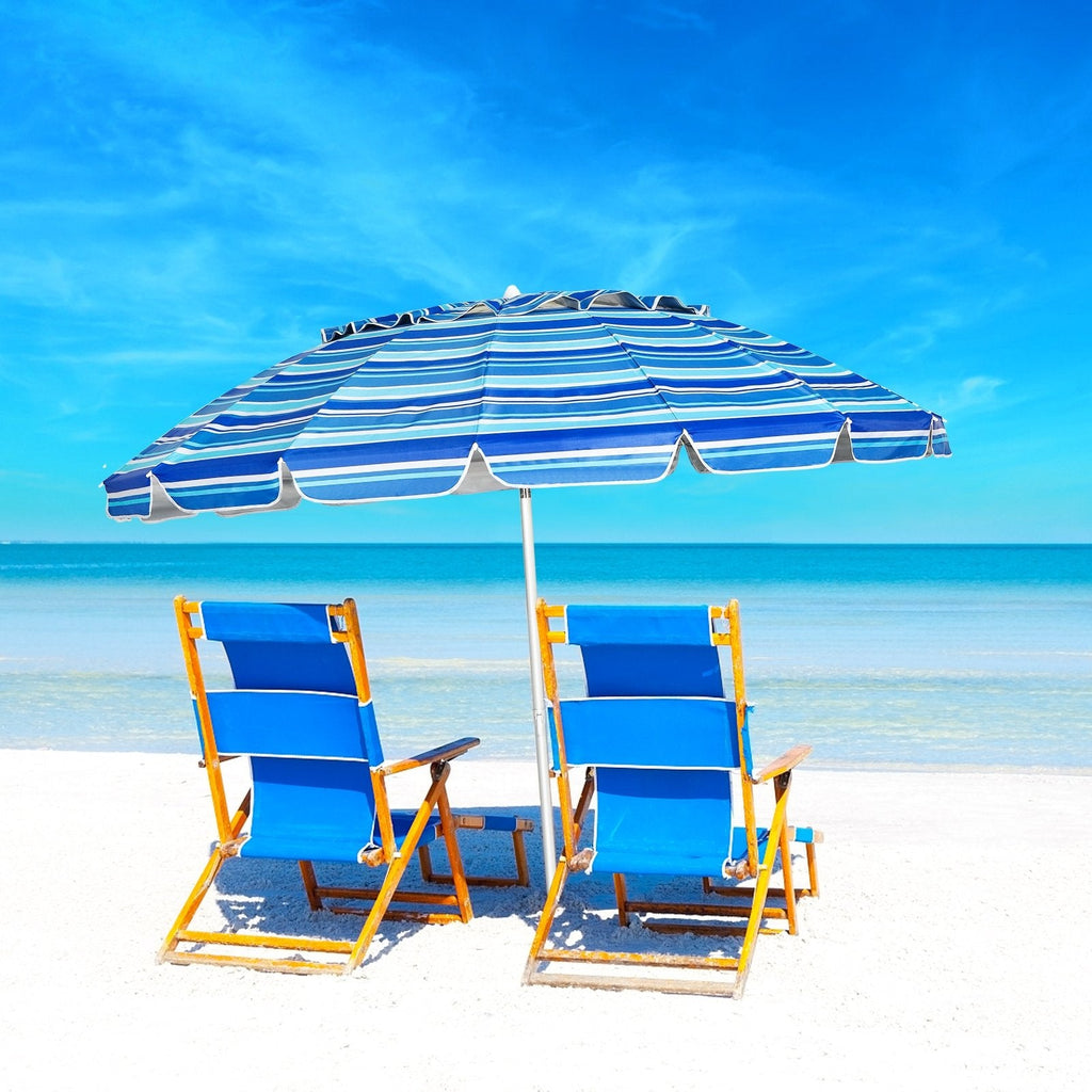 8FT Portable Beach Umbrella with Sand Anchor and Tilt Mechanism for Garden and Patio-Blue