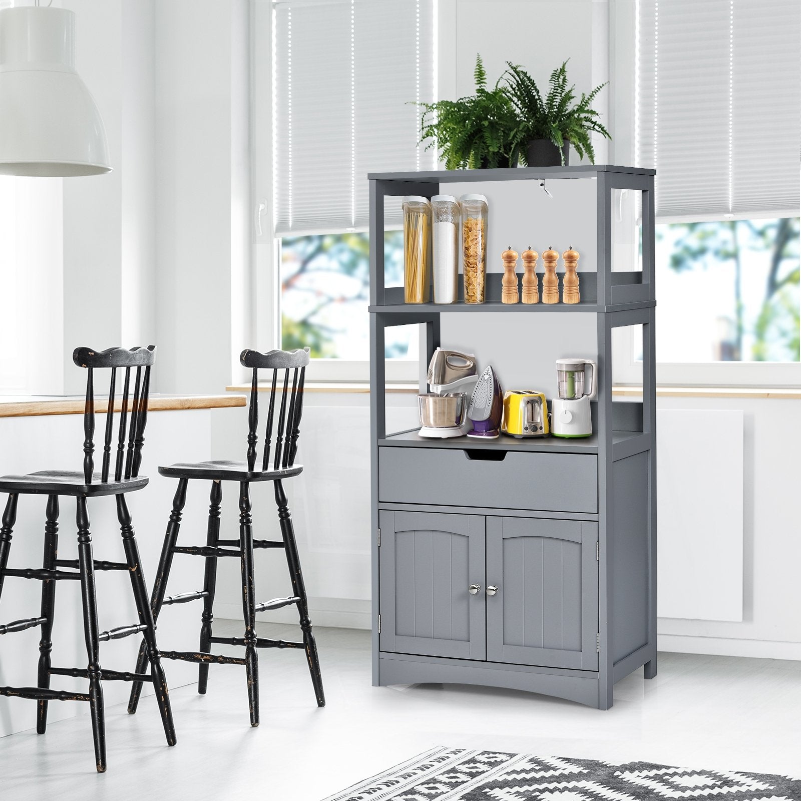 Bathroom Storage Cabinet with Drawer and Shelf Floor Cabinet-Black