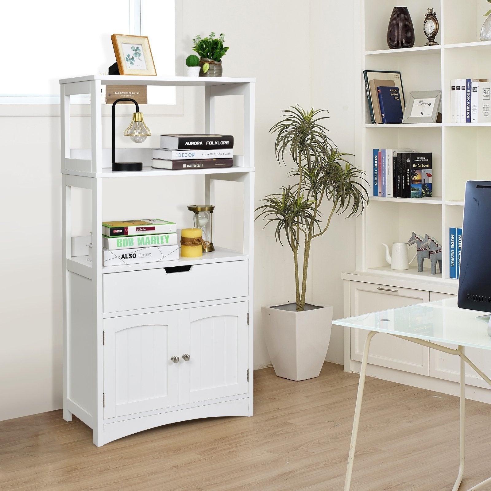 Bathroom Storage Cabinet with Drawer and Shelf Floor Cabinet-Black