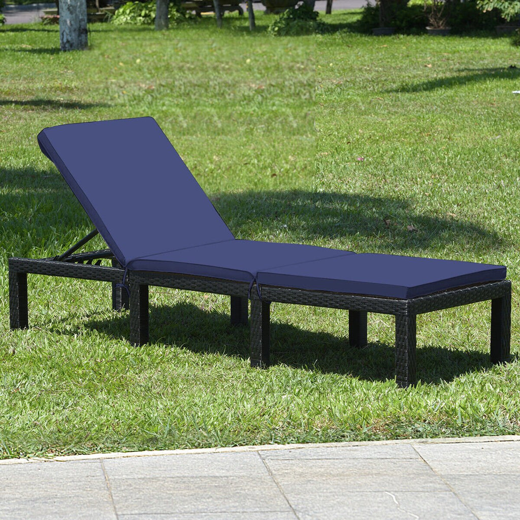 Patio Rattan Height Adjustable Lounge Chair with 2 Set of Cushion Cover-Black & Turquoise