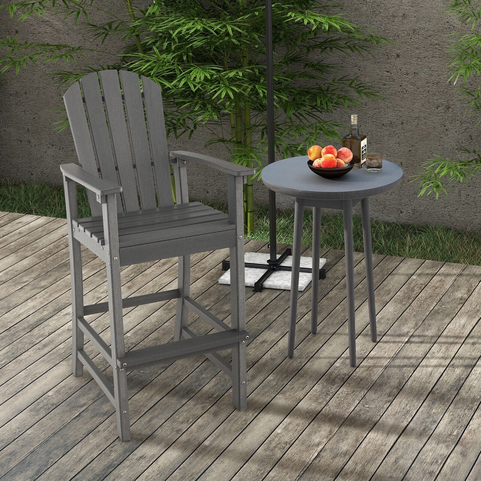 30 Inches Counter Height Outdoor HDPE Bar Stool with Armrests and Footrest-Black