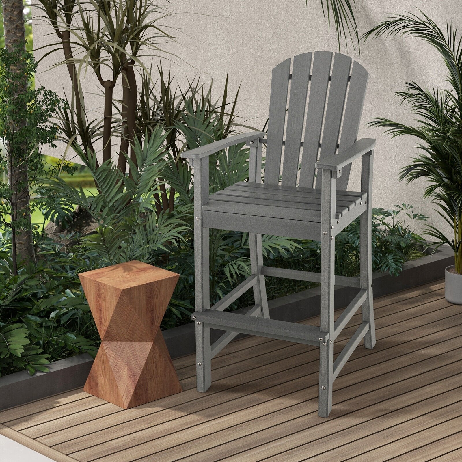 30 Inches Counter Height Outdoor HDPE Bar Stool with Armrests and Footrest-Black