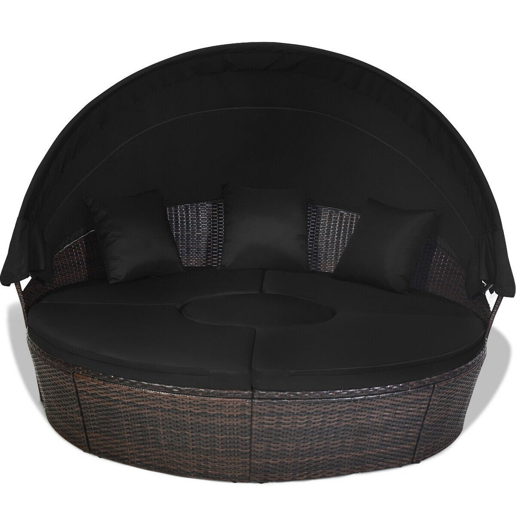 Outdoor Daybed with Retractable Canopy-Black
